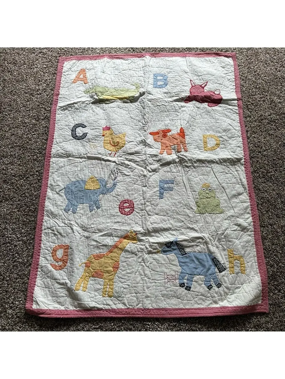 Pottery Barn Kids cotton applique gingham Alphabet Soup ABC crib baby quilt